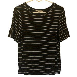 Green Envelope bl/wh striped t-shirt w/ ruffle sleeves sz S